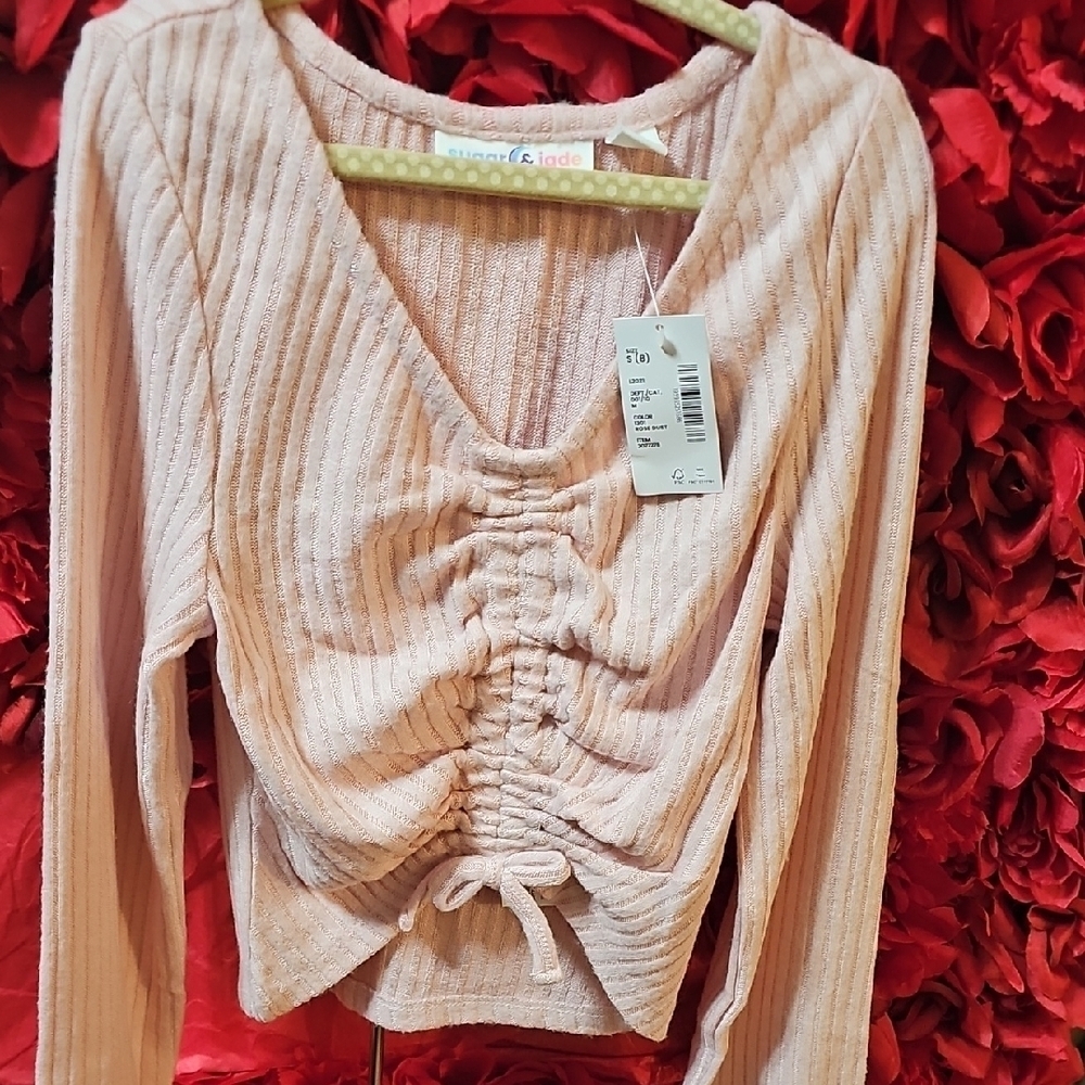 Sugar & Jade NWT Girls Pink Long Sleeve Ruched Top Size 8